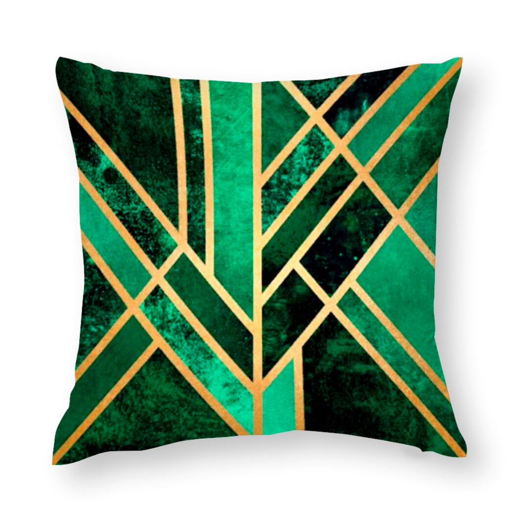 Art Deco Geometric Emerald Green & Gold Cushion Covers Pillow Etsy