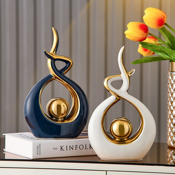 Abstract Art Navy Blue & Gold Ceramic Ornaments for Living Etsy UK