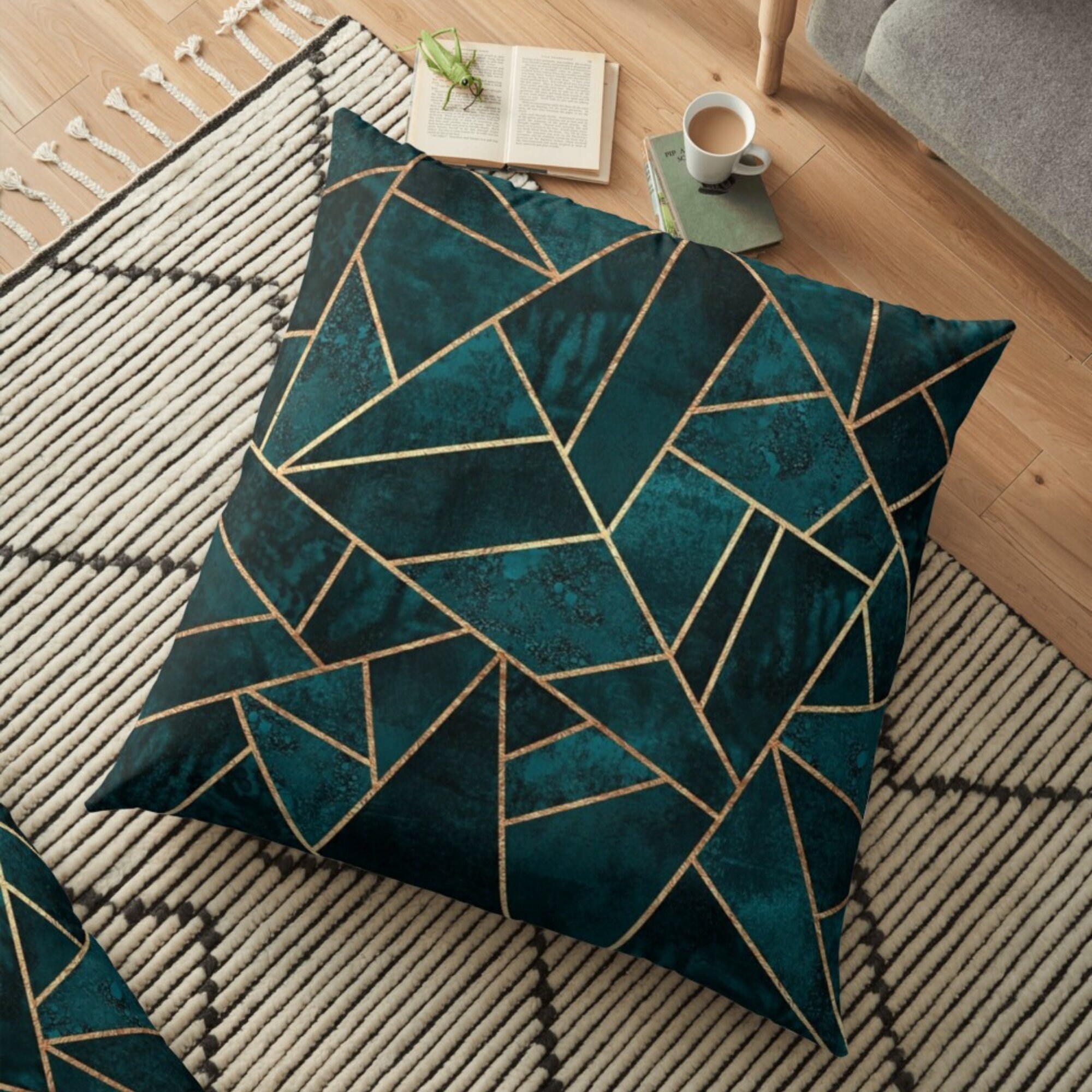Art Deco Teal Blue Cushion Cover Abstract Pillow Cover Throw Etsy UK