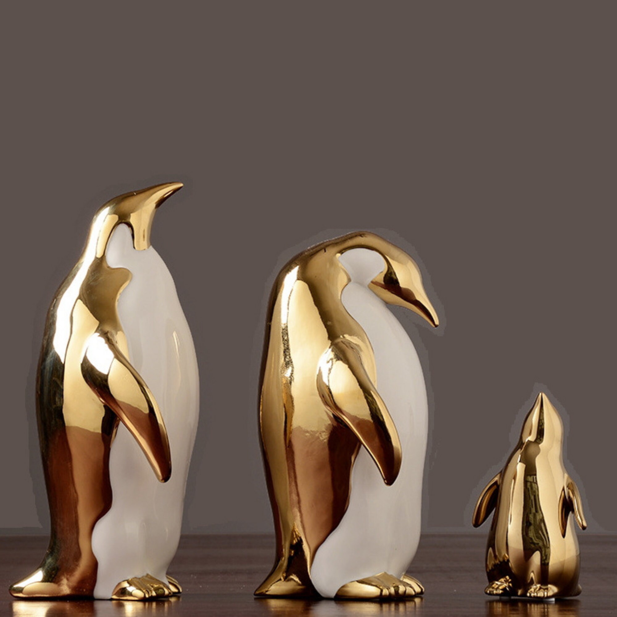 Gold Ceramic Penguin Ornament Penguin Gift Penguin Figurines Etsy