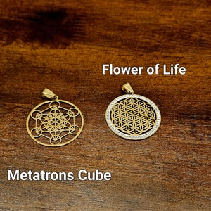Gold Sacred Geometry Pendant: Metatrons Cube, Archangel Amulet