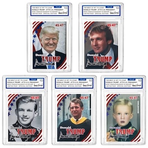 2025 Trump Holographic Commemorate cards, 2 dollar bill pieces, 3 gold & silver coins, poker cards. The Ultimate Presidential Collection!