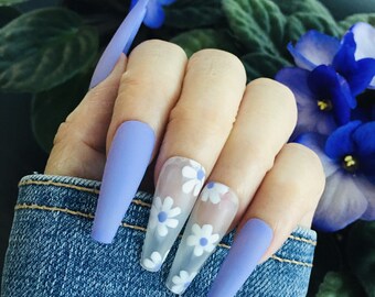 Daisy Fake Nails Etsy