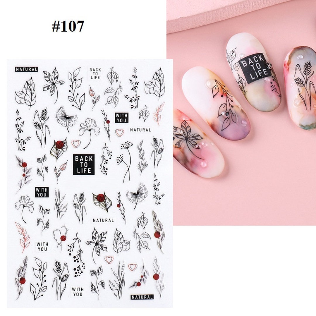 Floral Leaf Nail Art Stickers: Self-adhesive 3D Design #107 - Etsy
