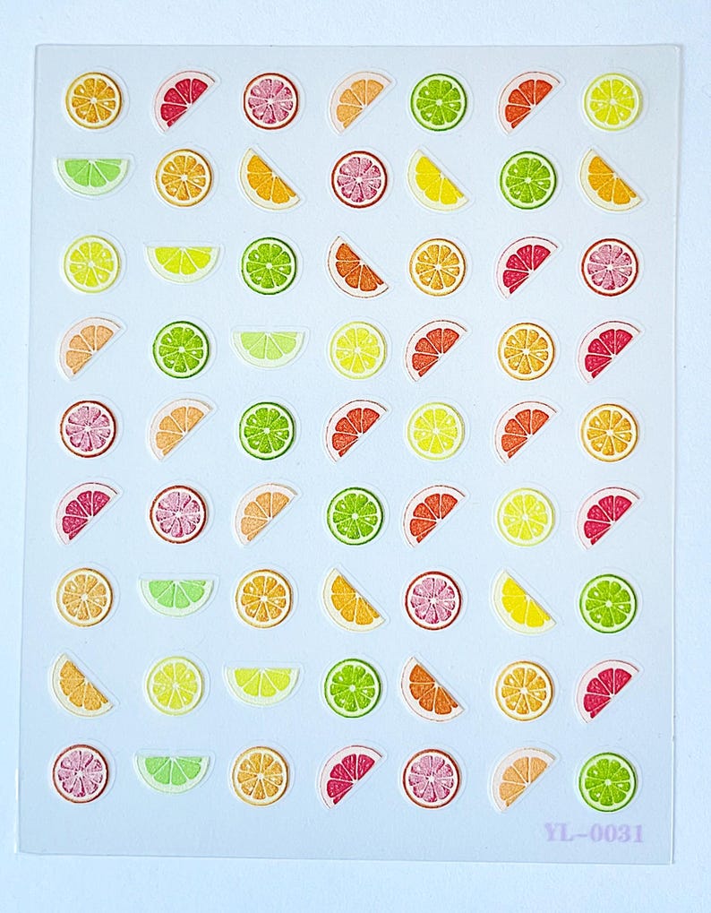 Lemon Pineapple French Tip Nail Stickers for Kids: 3D Self-Adhesive Nail Art YL-0031