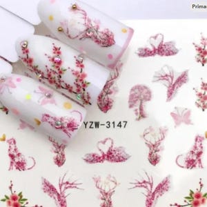 Decalcomanie ad acqua per nail art floreale: fiori primaverili ed estivi, uccelli, felci
