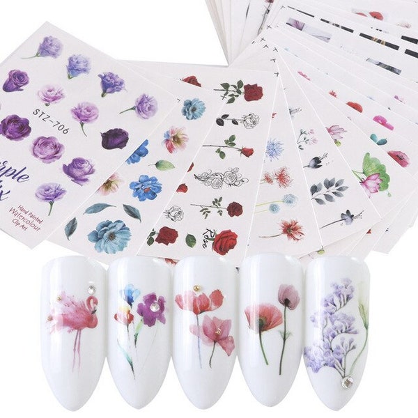 Floral Nail Art Water Decals: Watercolor Flower Nail Stickers