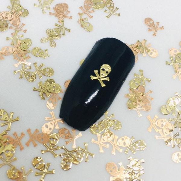 Gold Skull Nail Decals 10/20/50 Pieces, Skull nail glitter, Skull Nail Art Charms Slice DIY Manicure Tool (#3524)