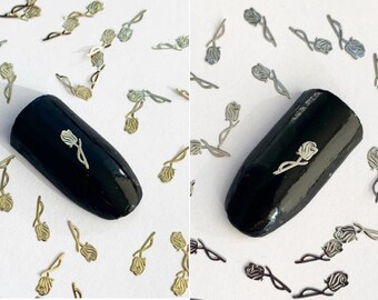 Rose Nail Charms: Gold & Silver Flower Nail Art Decals