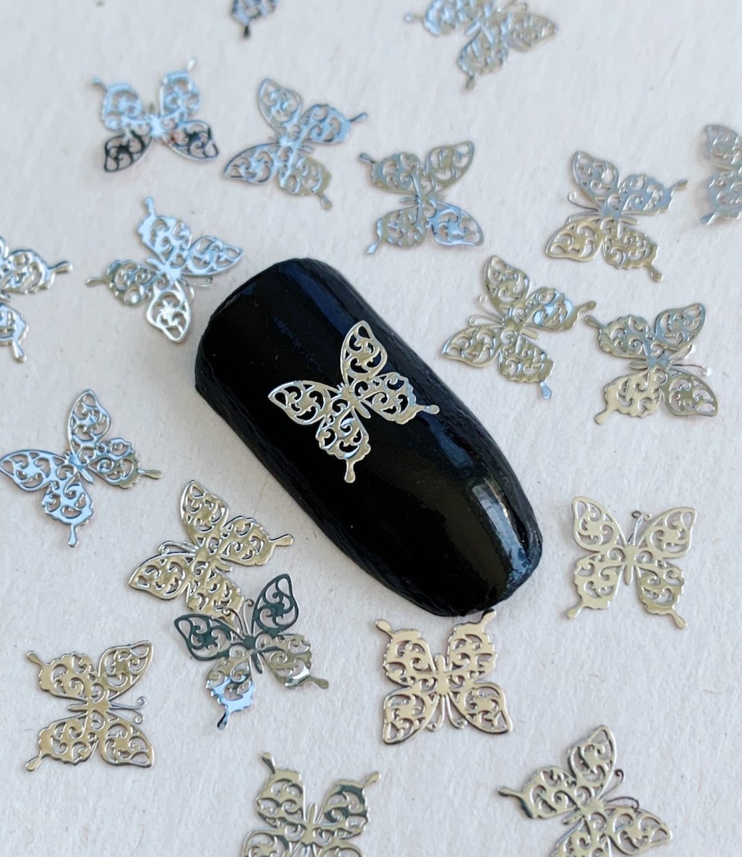 Silver Metal Butterflies Nail Decals Butterfly Nail Charm Resin