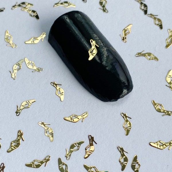 Gold High Heels Shoes Nail Decals 10/20 Pieces, High Heels Shoes nail glitter, High Heels Nail Art Charms Slice DIY Manicure Tool (#4256)
