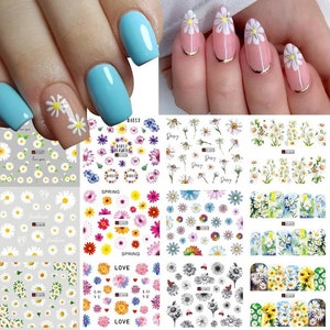 Adesivi per nail art con fiori di margherita: decalcomanie trasferibili ad acqua