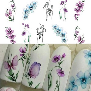 Nail Art Water Decals Spring Summer Watercolor Flowers Floral Leaf Stickers Nail DIY Designs Transfer Nail Wraps (510)