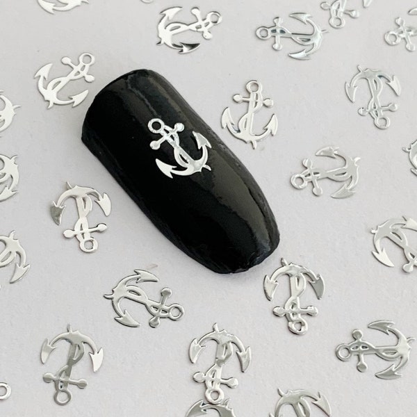 Silver Tone Metal Boat Anchor Nail Decals, Nail Decals, Nail Art Charms, Resin Supplies, Resin add-on, 10/20/50 pcs DIY Manicure Tool #4299