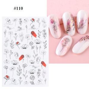 Red Black Flower Floral Leaf Nail Art Stickers Self-Adhesive 3D Nail Art Stickers #110