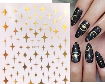 Gold Star Nail Art Stickers: 3D Self-Adhesive Decals