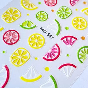 Lemon Pineapple French Tip Nail Stickers for Kids: 3D Self-Adhesive Nail Art image 8
