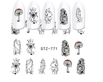 Abstract Line Art Nail Decals: Mushroom, Modern DIY Designs