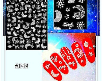 Adesivi per unghie autoadesivi 3D con stelle e luna, nuvola bianca, nail art #049