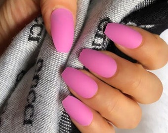 Short Coffin Matte Pink Press On Nails For Women 10pcs Fake Etsy