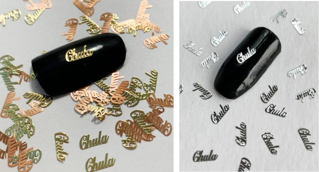 Spanish Chula Cute Letters Nail Decals, Gold Silver Toned Metal Words ...