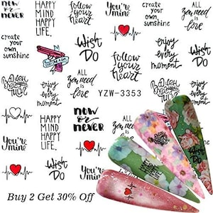 Nail Art Water Decals Nail Transfer Motivation Words Symbols Diamond Hugs and Kisses Nail Designs Transfer Nail Wraps (3353)