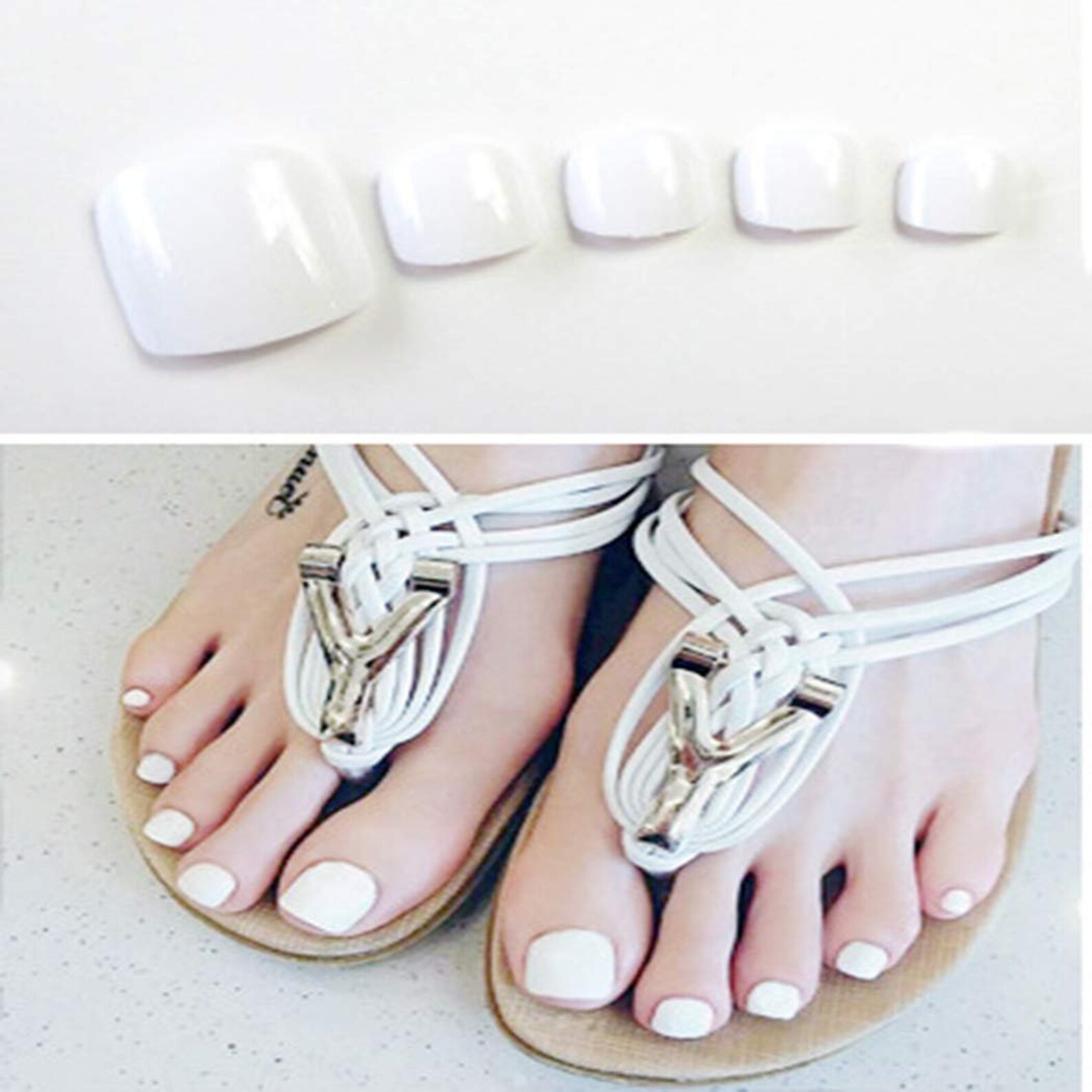 White Fake Toe Nail Press on Toenails Tips for Women 24pcs Etsy