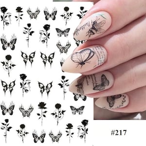 Black Gothic Butterfly Moon 3D Nail Sticker Self-Adhesive Sticker DIY Nail Art Decals #217, 218