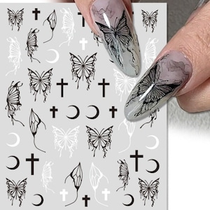 Black White Silver Butterfly Moon 3D Nail Sticker Self-Adhesive Sticker DIY Nail Art Decals #2250