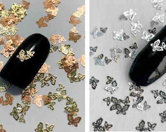 Gold / Silver Double Butterfly, Twin Butterfly Nail Decals 10/20/50 Pieces, nail glitter, Nail Art Charms Slice DIY Manicure Tool