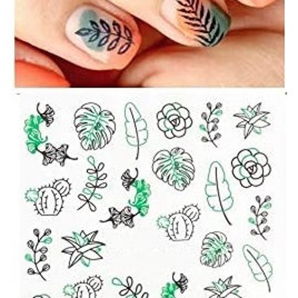 Nail Art Water Decals Transfer Spring Summer Palm Leaf Leaves Floral Palm Trees Tropical Holidays Stickers Nail Designs Transfer #1033