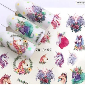 Unicorn & Floral Nail Art Water Decals