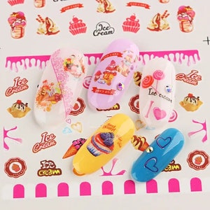 Nail Art Water Decals Transfers Summer Fruit Ice Cream Donut Cupcake Candy Sundae Lollipop Leaf Art Nail Wraps #817 - 828