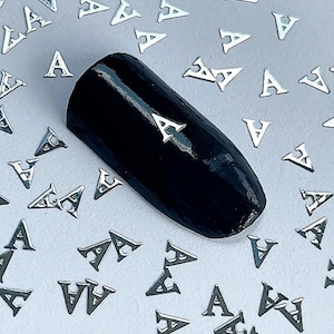 Silver Alphabet Nail Decals: Metallic Letter Charms, DIY Manicure (10/20/50 Pcs