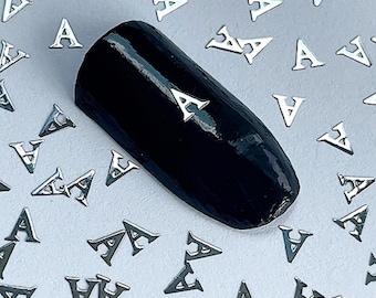 Silver Alphabet Nail Decals: Metallic Letter Charms, DIY Manicure (10/20/50 Pcs