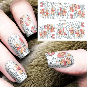 Nail Art Water Decals Spring Summer Red Blue Green Watercolor Flowers Floral Stickers Nail DIY Designs Transfer Nail Wraps (131-141)
