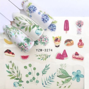 Nail Art Water Decals Stickers Transfers Summer Watermelon Ice Cream Donut Cupcake Candy Sundae Lollipop Leaf Art Nail Wraps (3274)