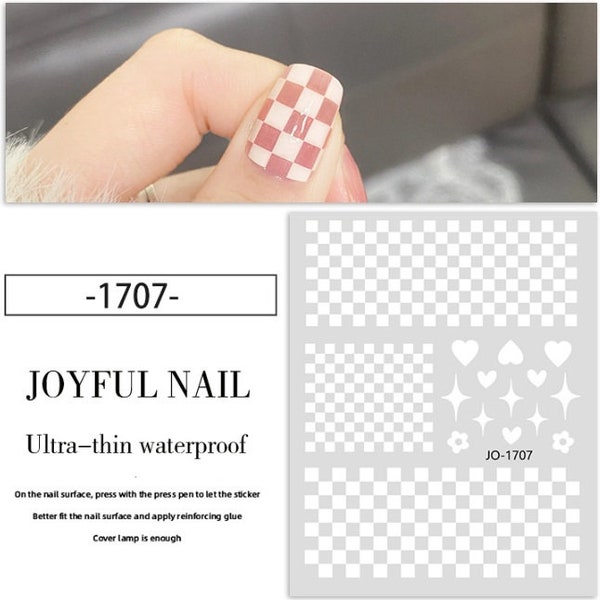 White 3D Checkerboard French Nail Art Decals Self-Adhesive Stickers DIY Nail Art Decal #1707