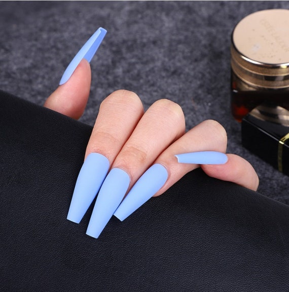 Sky Blue Color Matte Press On Nails For Women 10pcs Fake Full Etsy