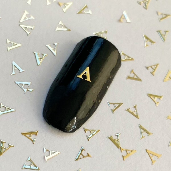 Gold Alphabet Letter A-Z Nail Decals 10/20/50 Pieces, Letter Nail Glitter, Letters Nail Art Charms Slice DIY Manicure Tool