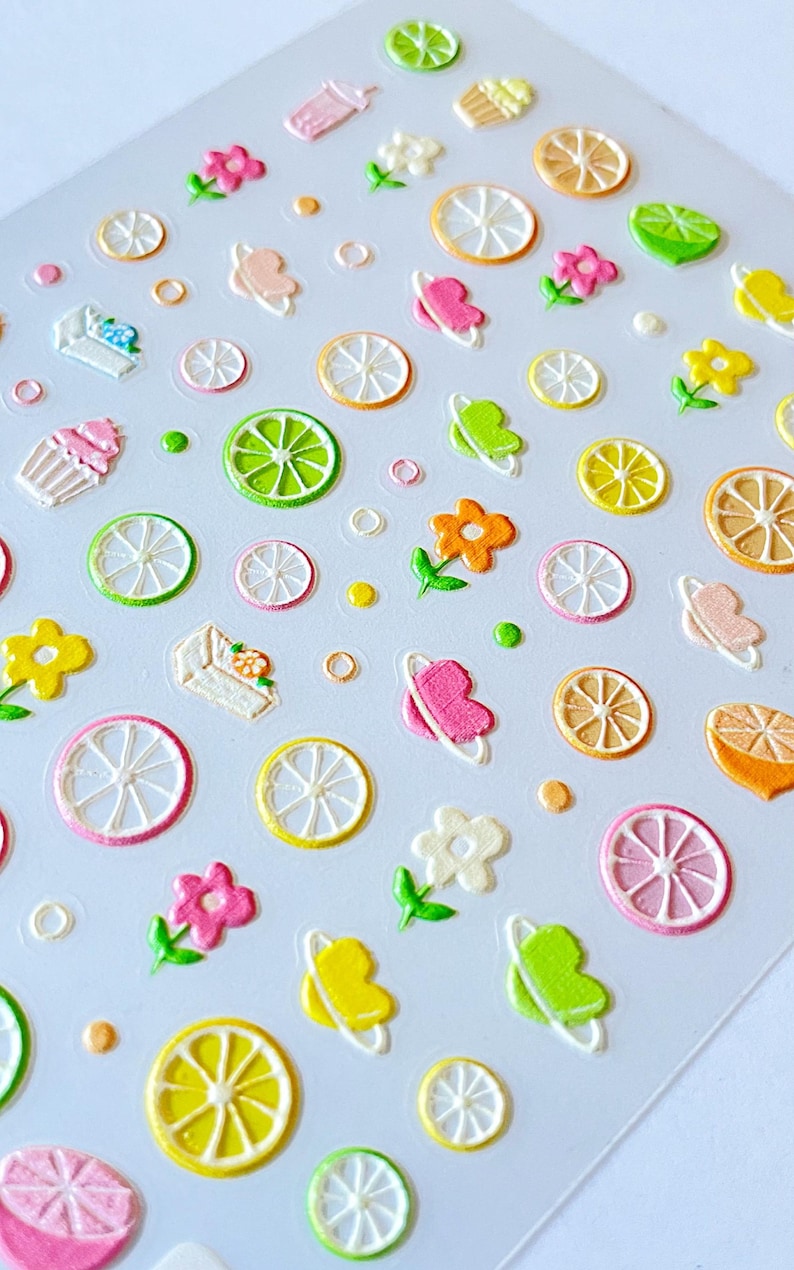Lemon Pineapple French Tip Nail Stickers for Kids: 3D Self-Adhesive Nail Art image 10