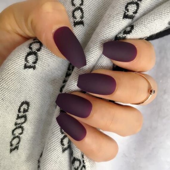 Short Coffin Matte Dark Purple Press On Nails For Women 10pcs Etsy Hong Kong