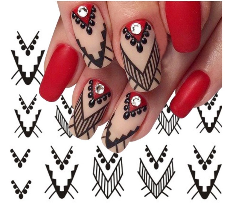 Nail Art Water Decals Stickers Spring Summer Black Floral Gems Etsy UK