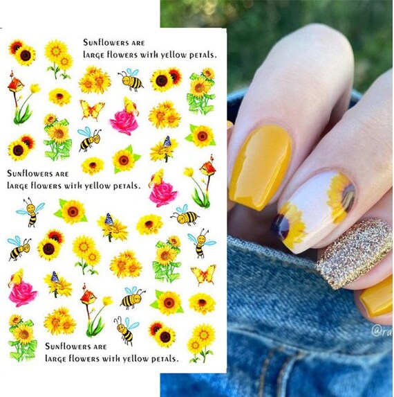 3D Sunflower Summer Nail Stickers Daisy Butterfly Bee Flowers Nail Decals  DIY Self-Adhesive Nail Art Design Decorative Decals - AliExpress