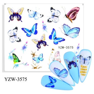 Blue Butterfly Floral Nail Art Water Decals (3575)