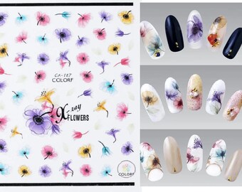 Floral Nail Art Stickers: Self-Adhesive Water Ink Flower Decals