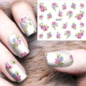 Decalcomanie per nail art con rose e fiori: decorazioni fai da te per la primavera e l&#39;estate (A 003-057)