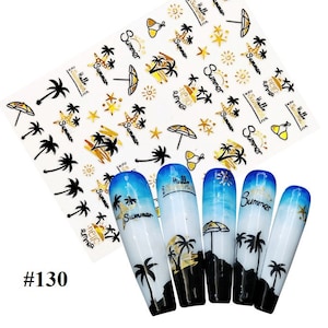 Gold Leaf Palm Tree Nail Art Stickers: Summer Vacation 3D Decals