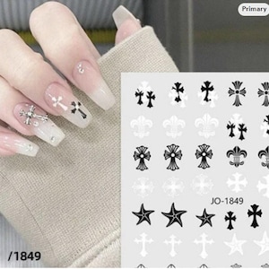 Black and White Cross Nail Art Decals: Punk Style Stickers