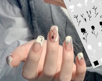 Black & White Rose Nail Art Stickers: Floral DIY Decals